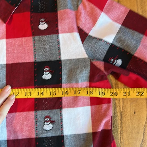 VTG plaid snowmen button downn women medium patchworkrk red white black - Picture 4 of 6